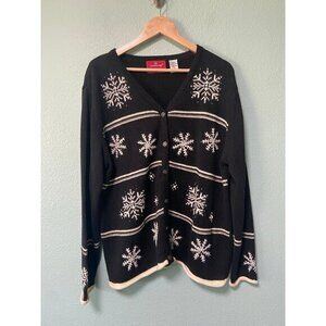 Vintage‎ NorthCrest Women's Black Winter Holiday Snowflake Sweater Size 18
